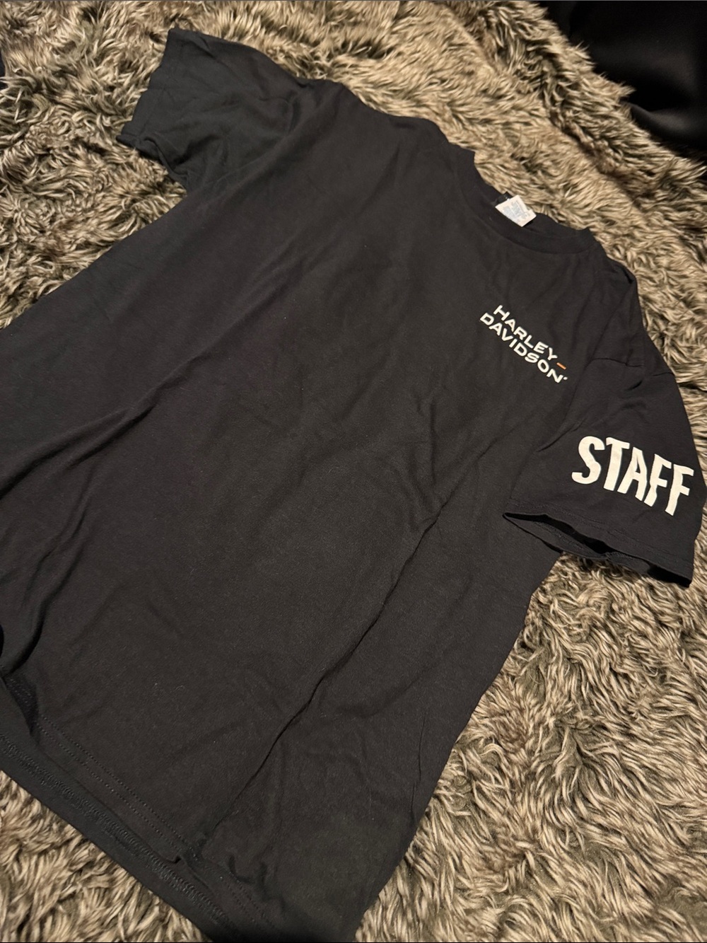 Harley-Davidson Black Tee with 'STAFF' Sleeve Print